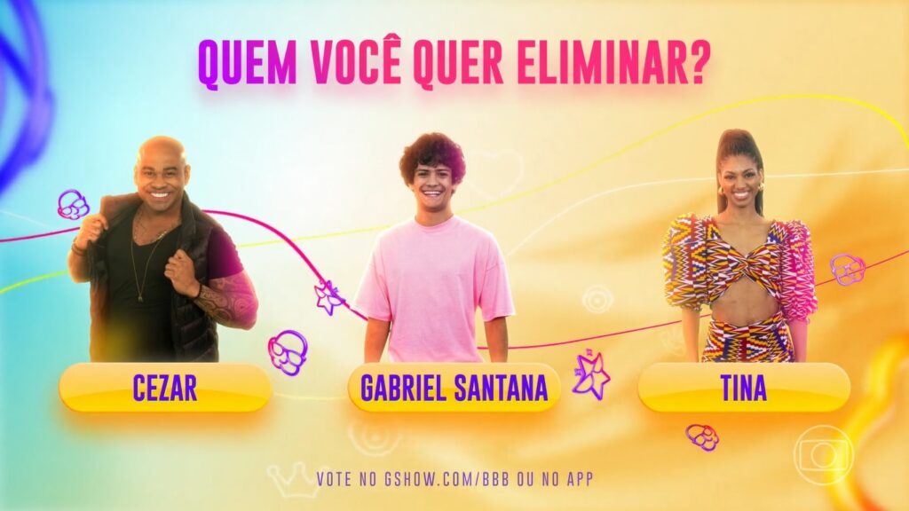 Cezar Black, Gabriel Santana e Tina no paredão do BBB 23