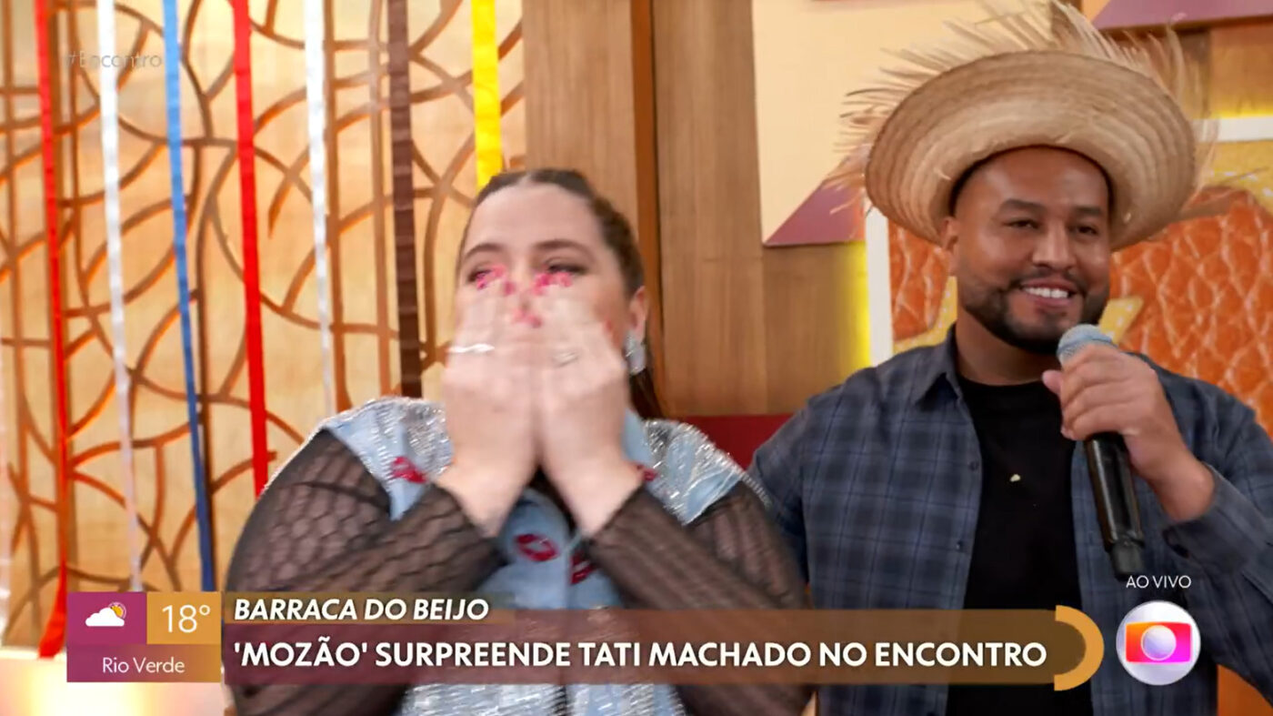 Tati Machado ganha surpresa do marido no Encontro